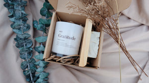 Gratitude Candle with Chocolate Butter Mousse Soap Mother's Day Gift Set Natu Handcraft Studio Pre-curated Giftbox