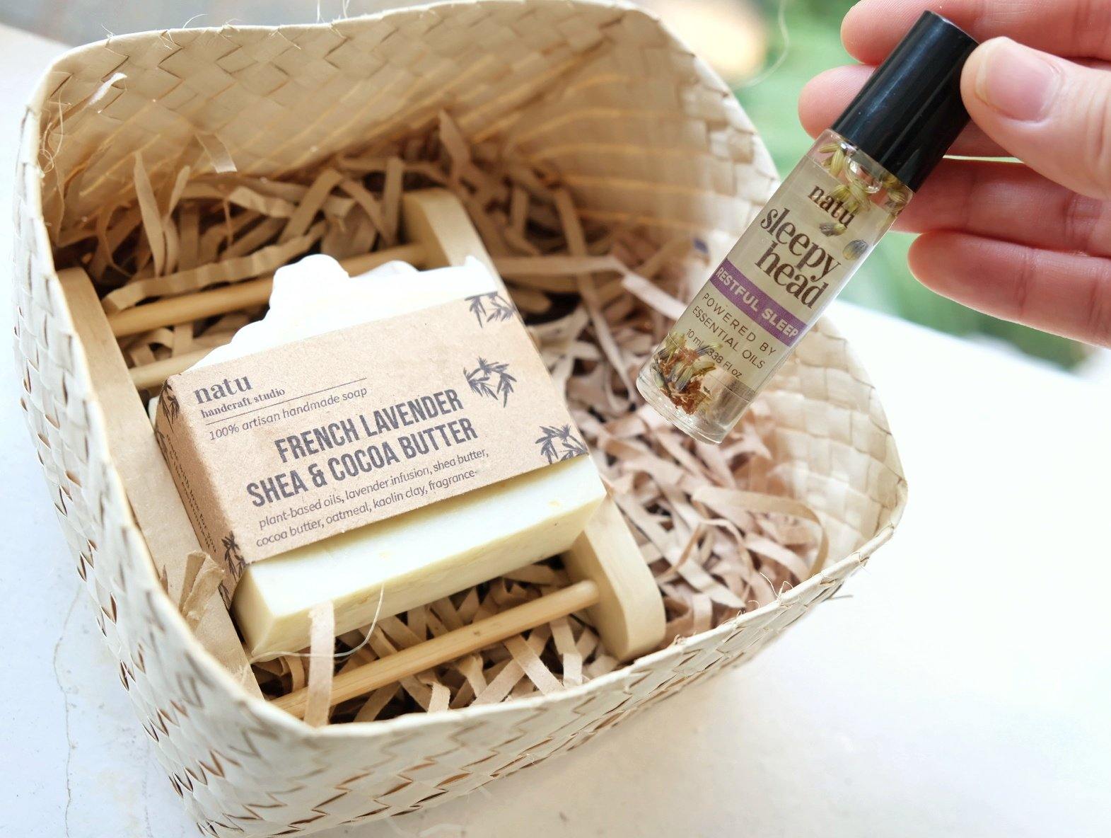 mother's day gift set lavender soap essential oil blend sleepy head roller bottle