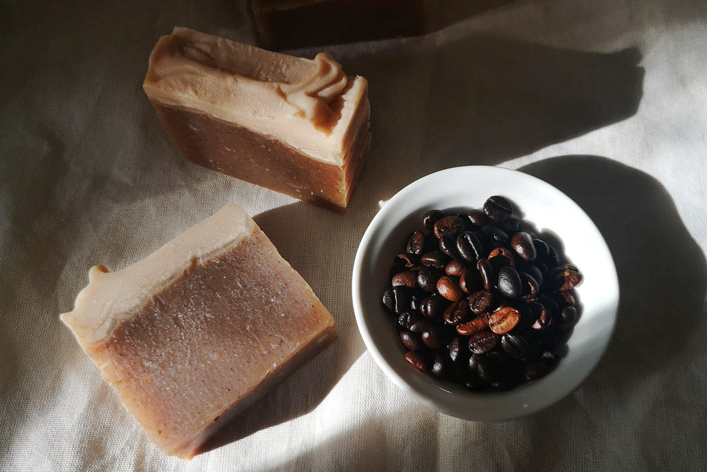exfoliating vanilla espresso coffee soap scrub made with real coffee beans cold process